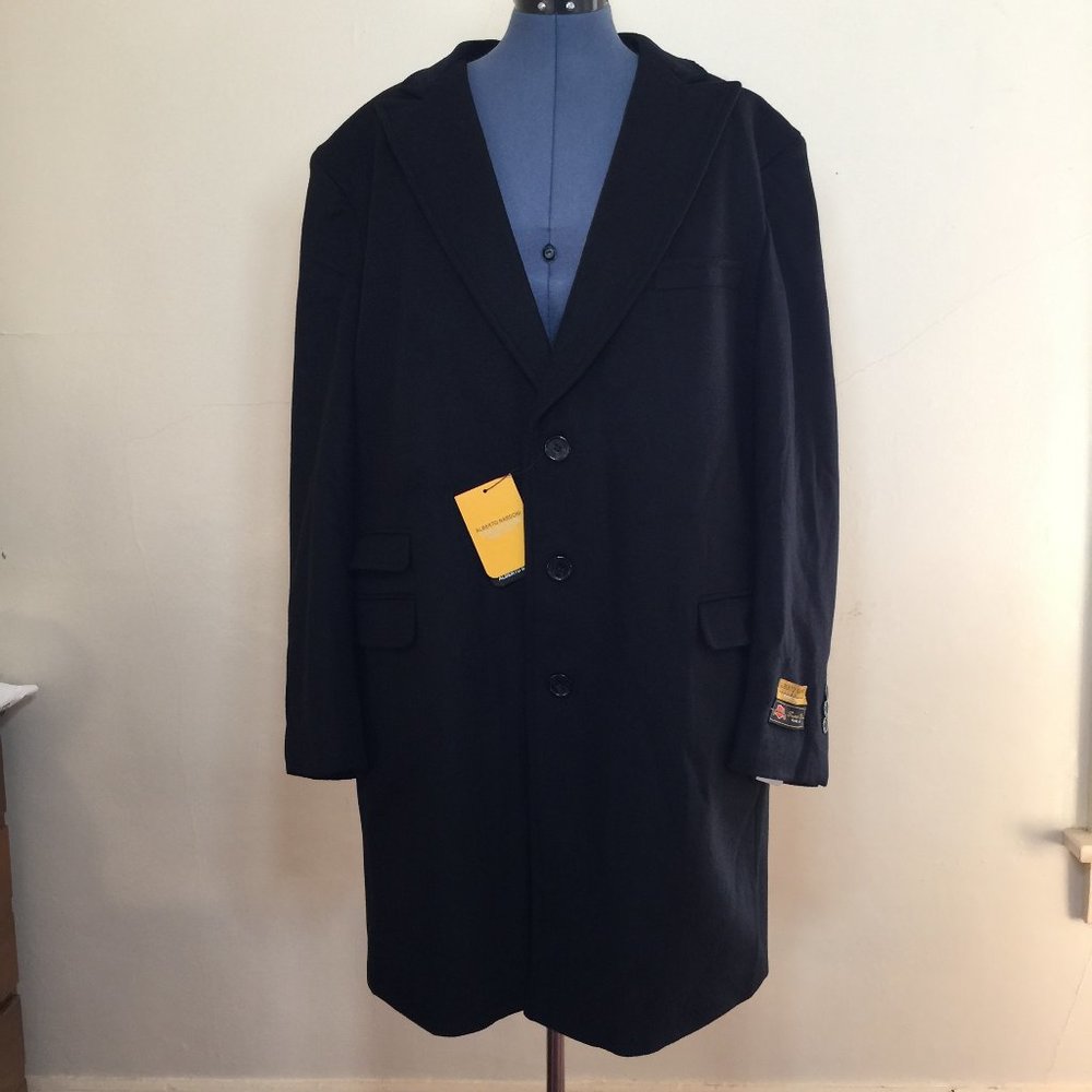 Alberto Nardoni Black Wool Blend Tuxedo Coat/Topcoat 48 NWT